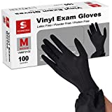 Schneider Black Vinyl Exam Gloves, Latex-Free, Powder-Free, Disposable Gloves, for Medical Examination, Cleaning Supplies and Food Service, 1 Box of 100 Gloves (Large)