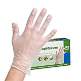 [100 Pack] Clear Powder Free Vinyl Disposable Plastic Gloves - Medium