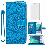 Phone Case for Google Pixel XL Wallet Cases with Tempered Glass Screen Protector and Leather Magnetic Slim Flip Cover Card Holder Stand Cell Accessories Pixle 1 XL One Pixel1 1XL 2016 Women Men Blue