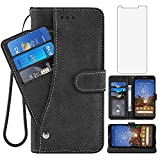 Compatible with Google Pixel 3a XL Wallet Case and Tempered Glass Screen Protector Flip Cover Credit Card Holder Stand Cell Accessories Phone Cases for Pixel3aXL Pixle 3aXL A3 Pixel3a LX Women Black