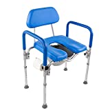 Dignity Ultra-Premium Padded Commode/Shower Chair. Voted #1 Most Comfortable with Padded arms/backrest. Adjustable Height. Includes Free Commode Pail and Lid(Blue)