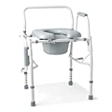 Medline Drop Arm Commode, Swing Arm Rest for Easy Transfer, Padded Seat, Contains Chair, Pail, Lid, and Splash Guard, 350lb. Weight Capacity