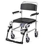 AIHO Shower Wheelchair with Commode Rolling Bedside Commode with Locking Wheels Bath Toilet Commode Chair with Detachable Bucket, Padded Seat. Mobile Shower Chair for Seniors Disabled Injured 300lbs
