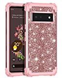 Lontect Compatible with Google Pixel 6 Case Glitter Sparkly Bling Shockproof Heavy Duty Hybrid Sturdy High Impact Protective Cover Case for Google Pixel 6 2021, Shiny Rose Gold