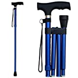 RMS Folding Cane - Foldable, Adjustable, Lightweight Aluminum Offset Walking Cane - Collapsible Walking Stick with Ergonomic Derby Handle - Ideal Daily Living Aid for Limited Mobility (Blue)