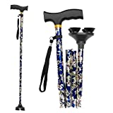 LIXIANG Folding Walking Cane, 5-Level Height Adjustable Walking Stick for Men & Women with Comfortable Plastic T-Handle Portable Walking Stick, Blue Floral Printing