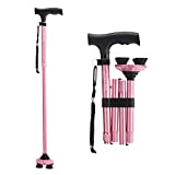 BigAlex Folding Walking Cane Adjustable & Portable Walking Stick,Pivoting Quad Base,Lightweight,Collapsible with Carrying Bag for Men/Woman(Pink)