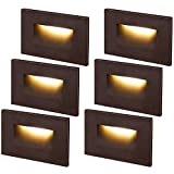 LEONLITE Dimmable 120V LED Step Lights, 150LM 3.5W Stair Lights Indoor Outdoor IP65 Waterproof, CRI 90, Aluminum, ETL Listed, 3000K Warm White, Oil Rubbed Bronze, Pack of 6