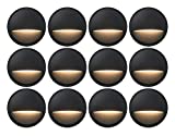 GKOLED 12-Pack Low Voltage LED Deck Lights, Landscape Step Lights with 2W Integrated LED Chips, Die-cast Aluminum 12V AC/DC Stair Railing Post Accent Lighting Fixtures with Black Powder Coated Finish