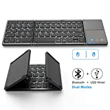 waherfo Foldable Bluetooth Keyboard, Dual Mode Bluetooth & USB Wired Portable Mini BT Rechargable Wireless Keyboard with Touchpad Mouse for Android, Tablet-Dark Gray