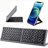 Foldable Bluetooth Keyboard with Numeric Keypad - Samsers Full Size Portable Wireless Keyboard with Holder, Rechargeable Pocket Folding Keyboard for IOS Windows Android Phone Tablet Laptop - Dark Grey