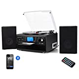 DIGITNOW Bluetooth Record Player Turntable with Stereo Speaker, LP Vinyl to MP3 Converter with CD, Cassette, Radio, Aux in and USB/SD Encoding, Remote Control, Audio Music Player Built in Amplifier