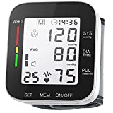 AMZ VISION Blood Pressure Monitor, Digital Wrist Blood Pressure Cuff BP Machine Irregular Heartbeat Detector 2x99 Readings Memory Large Display Voice with Carrying Case Black
