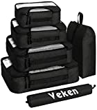Veken 6 Set Packing Cubes, Travel Luggage Organizers with Laundry Bag & Shoe Bag (Black)
