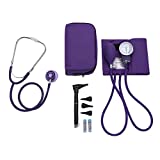 ASA Techmed | Nurse Essentials Starter Kit with Handheld Travel Case | 3 Part Kit Includes Adult Aneroid Sphygmomanometer Blood Pressure Monitor, Stethoscope, Mini Diagnostic Otoscope (Purple)