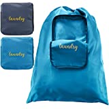 2 Pieces Travel Laundry Bag Small Dirty Clothes Bags for Traveling Lightweight and Expandable Laundry Bag for Suitcase with Zipper and Drawstring Nylon (Blue, Gray, Classical Pattern)
