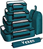 Veken 6 Set Packing Cubes, Travel Suitcase Luggage Organizers with Laundry Bag & Shoe Bag (Dark Blue)