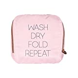 Miamica Women's Foldable Travel Laundry Bag, Pink 'Wash, Dry, Fold, Repeat, 21” x 22” – Lightweight, Durable Design with Drawstring Closure