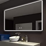Dimmable LED Bathroom Mirror with Touch Button, Anti Fog Slim Mirror with Lights and Bluetooth Speakers, Vertical & Horizontal Wall Mounted Makeup Mirror Over Vanity, 55x36 in (D422-5536A)