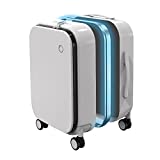 Carry On Suitcase Boarding Luggage 18 Inch Smart Trendy Lightweight Fashion 42L 4 Wheel Trolley Pilot Bag Front Opening Scratch Resistant With Outside Aluminum Frame TSA Lock For Business Trips- White