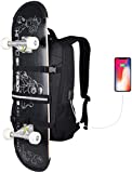 Skateboard Backpack, Simbow Laptop Backpack Rucksack with USB Charging Port, Anti-Theft Lock, Water Resistant, Fits up to 15.6-17 Inch Laptop, for College School Business Travel Men Boy (2020 New Black)