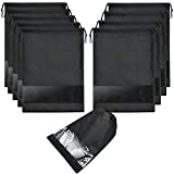 SPIKG 10 pcs Shoe bags for Travel Storage Dust-Proof Drawstring with Window (Black)