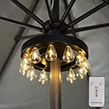 Umbrella Lights, Patio Umbrella Lights Battery Operated Wireless with Remote Control, Outdoor Umbrella Pole Light with 12 Warm White 3 Brightness Modes ST38 LED Bulbs, for Backyard Umbrella or Camping