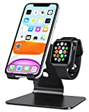 Apple Watch Stand, OMOTON 2 in 1 Universal Desktop Stand Holder for iPhone and Apple Watch Series 7/6/5/4/3/2/1 and Apple Watch SE (Both 38mm/40mm/42mm/44mm) (Black)