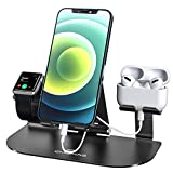 Stand for Apple Watch, [Update Foldable Stand Version] 3 in 1 Adjustable Universal Charger Stand Dock for iPhone 12 Pro Max/11/X/XS/8/ Plus, AirPods, iPad, Kindle and iWatch Series 6/5/4/3/2/1 (Black)