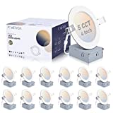 12 Pack 4 Inch Ultra-Thin LED Recessed Ceiling Light with Junction Box, 5CCT Dimmable 2700K/3000K/4000K/5000K/6000K, 9W 700lm Eqv, Can Killer Downlight-ETL and Energy Star Certified