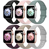 6 Pack Sport Bands Compatible with Apple Watch Band 38mm 40mm 41mm 42mm 44mm 45mm,Soft Silicone Waterproof Strap Wristbands Compatible with iWatch Apple Watch Series 7 6 5 4 3 2 1 SE Women Men
