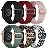 Perperqer Stretchy Nylon Bands Compatible with Apple Watch Band 38mm 40mm 41mm 42mm 44mm 45mm Women Men,Adjustable Weave Braided Elastic Solo Loop Sport Bands for iWatch Series 7 6 5 4 3 2 1 SE,6 Pack