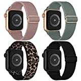 Stretchy Nylon Solo Loop Bands Compatible with Apple Watch 38mm 40mm 41mm, Adjustable Braided Sport Elastic Wristbands Women Men Straps for iWatch Series 7/6/5/4/3/2/1/SE, 4 Packs