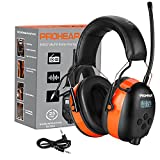 PROHEAR 027 AM FM Radio Headphones with Digital Display, 25dB NRR, Safety Ear Protection Earmuffs for Mowing, Snowblowing, Construction, Work Shops
