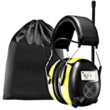BJKing EP003 AM/FM Hearing Protector with Digital Display, 30dB AM FM Radio Headphone Ear Protection 20 AM & FM Station Storage Noise Reduction Safety Ear Muffs for Lawn Mowing, Wood Working - Yellow