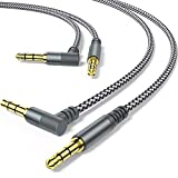2 Pack Aux Cable, 6.6ft/2M TRS Auxiliary Cables 90 Degree Right 3.5mm Nylon Braided 1/8 AUX Cord for Car Compatible with Stereos, Speaker, iPod iPad Smartphone, Headphones Sony,Echo Dot,Beats- Grey