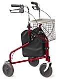 Medline 3-Wheel Ultralight Rollator, Steel Frame, Includes Wire Basket and Storage Bag, Supports up to 275 lbs, 8' wheels, Red