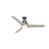 Hunter Lakemont Indoor / Outdoor Ceiling Fan with LED Light and Remote Control, 52', Matte Silver