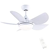 CJOY Ceiling Fan with Lights, 30'' Small Modern Ceiling Fan with 5 Reversible Blades, Remote Controls, Adjustable Color Temperature, for Indoor/Outdoor, Matte White