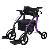 Elenker 2 in 1 Rollator Walker & Transport Chair, Folding Wheelchair Rolling Mobility Walking Aid with Seat Belt, Padded Seat and Detachable Footrests for Adult, Seniors (Purple)