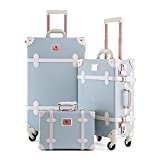 Unitravel Retro Suitcase Set PU Leather Spinner Trunk Luggage with Handbag for Women (Embossed Blue, 26in 20in 12in)