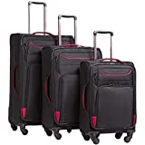 Coolife Luggage 3 Piece Set Suitcase Spinner Softshell lightweight (black+red)