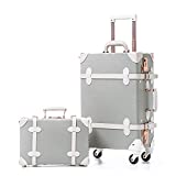 Unitravel Vintage Suitcase Set 20 inch Carry on Spinner Luggage with 12 inch Train Bag for Women (Light Gray)
