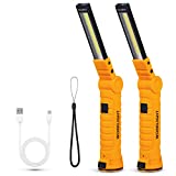 LED Worklight Flashlight, Suranew COB Rechargeable Work Lights with Magnetic Base 360 Degree Rotate and 5 Modes Portable Flood Light Inspection Construction Light for Car Repair (Yellow, 2 Pack)