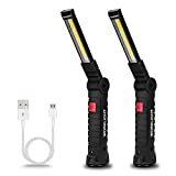 Lmaytech LED Flashlights, 2 Packs Rechargeable Work Lights,Work Light with Magnetic Base and Hanging Hook, 360° Rotate 5 Modes Bright Rechargeable Flashlights for Car Repair, Grill and Outdoor Use