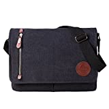 Vintage Canvas Satchel Messenger Bag for Men Women,Travel Shoulder bag 13.5' Laptop Bags Bookbag (Black)