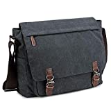 Messenger Bag for Men and Women, Retro Canvas Shoulder Bag Satchel For College fit 15.6 Inch Laptop (Black)