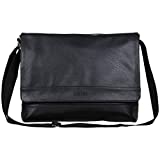 Kenneth Cole REACTION Grand Central Vegan Leather Bag Laptop & Tablet Crossbody Travel Shoulder Case, Black Laptop Messenger, 15'