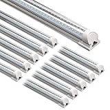 Barrina LED Shop Light, 8FT 72W 9000LM 5000K, Daylight White, V Shape, Clear Cover, Hight Output, Linkable Shop Lights, T8 LED Tube Lights, LED Shop Lights for Garage 8 Foot with Plug (Pack of 10)