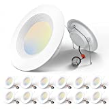 Amico 5/6 inch 3CCT LED Recessed Lighting 12 Pack, Dimmable, IC Damp Rated, 12.5W=100W, 950LM Can Lights with Baffle Trim, 3000K/4000K/5000K Selectable, Simple Retrofit Installation